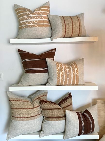 pillows in the shelves