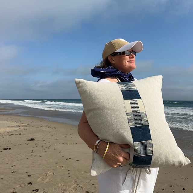 Cindy Holdds the Pure Linen Chariot Pillow